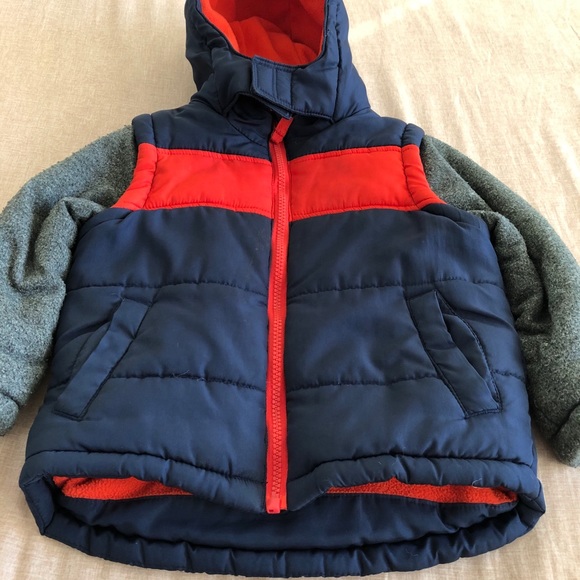 George Winter Hooded Puffer Coat Navy/Orange/Grey - Picture 3 of 5